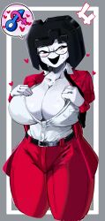 2d_(artwork) belt big_breasts black_hair blank_background breasts cleavage digital_drawing_(artwork) digital_media_(artwork) female floating_hands fnf fnf_mod fnf_mods friday_night_funkin friday_night_funkin_mod glasses hand_behind_head headdress heart heart_symbol hotline_024 large_breasts looking_at_viewer mars_symbol matzushii mother oc office_lady open_mouth red_clothing shavin65 signature simple_background speech_bubble suit sweat tie venus_symbol