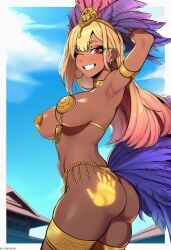 ai_generated alternate_skin_color brazilian brazilian_female feathered_headdress female handprint_on_ass headdress kitagawa_marin race_swap samba self_upload sono_bisque_doll_wa_koi_wo_suru viriai