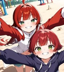 2girls aged_down ai_generated best_friends best_girl confusion female grandmother grandmother_and_granddaughter high_school_student hoyoai kimi_no_koto_ga_dai_dai_dai_dai_daisuki_na_100-nin_no_kanojo red_hair yakuzen_kusuri yakuzen_yaku yuri