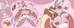 absurd_res after_transformation areola big_breasts blush bodily_fluids breast_grab breast_squish breasts busty_feral clothing duo female female/female feral flustered food fruit gender_symbol gender_transformation generation_4_pokemon generation_7_pokemon genitals hand_on_breast heart_eyes heart_symbol hi_res holding_breast lopunny lurantis nintendo nipples nulloffset pecha_berry pink_areola pink_nipples plant pokemon pokemon_(species) pokemon_berry pussy squish sweat symbol torn_clothing transformation vulva