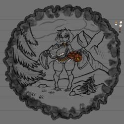 arsfromnowhere_(artist) ass background big_ass big_breasts big_butt breasts canine dog_ears dog_girl dog_tail female furry kobold shortstack sketch wide_hips