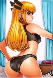 2025 ai_generated artist_name ass black_panties blonde_hair blue_eyes crazyfishbones female long_hair looking_back magik_(x-men) panties solo underwear
