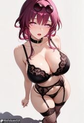 ai_generated bangs bare_shoulders black_bra black_collar black_g-string black_lingerie black_panties black_stockings black_thighhighs blush bra breasts choker cleavage collar collarbone deep_cleavage eyewear_on_head female fishnet_thighhighs fishnets from_above g-string garter_belt high_resolution highleg highres honkai:_star_rail huge_breasts kafka_(honkai:_star_rail) large_breasts lingerie looking_at_viewer navel open_mouth panties pink_eyes purple_hair sidelocks simple_background skindentation solo stable_diffusion standing stockings sunglasses teeth thighhighs thighs underwear underwear_only waifuscans418