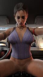 3d bottomless car gear_stick looking_pleasured ponytail pussy resident_evil resident_evil_5 sheva_alomar