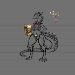 arsfromnowhere_(artist) dnd dnd_character drunk lizard lizard_humanoid lizardman sketch tail wide_hips