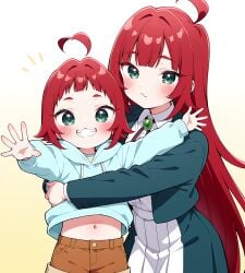 2girls aged_down ai_generated best_friends best_girl confusion female grandmother grandmother_and_granddaughter high_school_student hoyoai kimi_no_koto_ga_dai_dai_dai_dai_daisuki_na_100-nin_no_kanojo red_hair yakuzen_kusuri yakuzen_yaku yuri