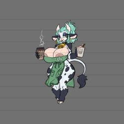 arsfromnowhere_(artist) big_ass big_breasts big_butt bovine cow_girl cow_horns cow_print cowbell furry hooved_fingers hooves horns huge_breasts monster_girl sketch starbucks tail