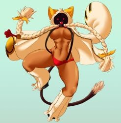 blazblue cat_ears cat_tail covered_nipples female female_only hips huge_hips huge_thighs inner_thighs kailyn kreativekailyn large_breasts muscular muscular_female no_shirt skimpy_clothes tan_body taokaka thick_thighs thighs