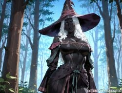 1girls ai_generated big_breasts big_breasts black_female black_lipstick black_skin blue_eyes breasts breasts cleavage dark-skinned dark-skinned_female elden_ring elden_ring_nightreign female female_focus female_only huge_boobs huge_breasts kaistar large_boobs large_breasts looking_away milf mommy neutral_expression patreon recluse_(nightreign) solo solo_female solo_focus standing white_hair witch witch_hat