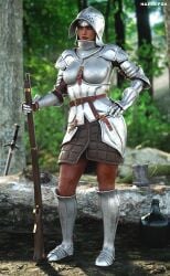 1girls 3d armor dark-skinned_female gun hazelfox non_nude original_character tagme