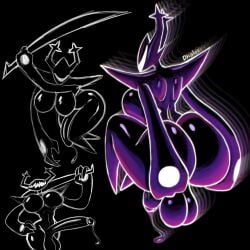 1:1 absurd_res anthro antlers armor ass balls big_balls big_breasts big_butt big_penis bodily_fluids breast_squish breasts butt_grab claws deer deltarune dhalek dripping female flaccid floating futanari genital_fluids genitals glowing hand_on_butt hand_on_hip hi_res horn huge_cock humanoid intersex mammal melee_weapon penis precum precum_drip precum_string presenting rusine shadow_creature simple_background sketch smile solo squish sword the_knight_(deltarune) the_roaring_knight undertale_(series) weapon