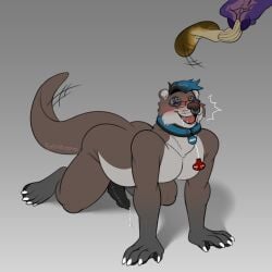 1:1 absurd_res all_fours anthro aurelion_sol bodily_fluids bondage clothing collar dirty dripping erection fetishame footwear genital_fluids gordon_the_otter hi_res hypnosis male male_only mammal mind_control mustelid offscreen_character otter petplay precum precum_drip roleplay socks solo