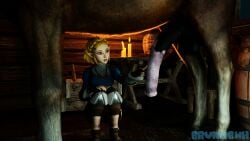3d :o blender blonde_hair breath_of_the_wild brunobwh clothed_female crouching elf_ears female_on_feral feral horse horse_penis horsecock large_penis looking_at_penis penis_awe poking poking_penis princess_zelda self_upload short_hair the_legend_of_zelda:_breath_of_the_wild zoophilia