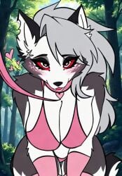 ai_generated animated anthro female hellhound helluva_boss loona_(helluva_boss) pet_play tagme video wolf