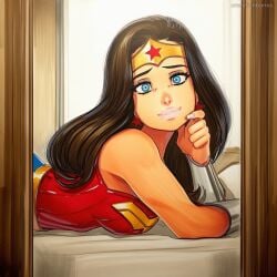 2025 ai_generated artist_name bare_shoulders black_hair blue_eyes breasts brown_hair crazyfishbones dc dc_comics female gloves jewelry long_hair solo wonder_woman wonder_woman_(series)