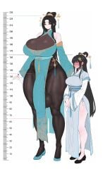 ai_assisted ai_generated balls blush breasts_bigger_than_head bulge chinese_clothes chinese_mythology female flaccid flappytsk futa_with_female futanari height_chart huge_breasts hyper hyper_balls hyper_penis intersex muscular prequel size_difference testicles thick_thighs thighs veins veiny_testicles visible_veins