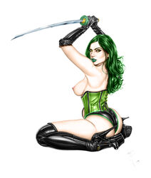 1girls actress armando_huerta ass bare_shoulders boots breasts celebrity colored corset elbow_gloves female female_only gloves green_eyes green_hair high_heel_boots high_heels hips holding_katana holding_sword holding_weapon katana large_breasts legs leotard lips long_hair model nipples porn_star sarah_hunter shoes sideboob solo sword tagme thigh_boots thighs weapon