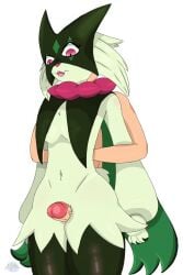 2025 anthro breast_curtains breasts eyelashes female female_anthro from_behind_position generation_9_pokemon green_body green_hair human looking_down majika male male/female male_human male_on_anthro mask meowscarada navel nintendo nude nude_male open_mouth paws penis pink_eyes pink_nose pokemon pokemon_(species) pokephilia tail thigh_sex white_background