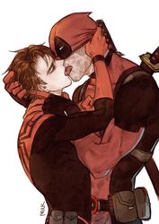 deadpool french_kiss gay kissing male male_only marvel mask peter_parker somilk spider-man spider-man_(series) straight_hair tongue_kiss wade_wilson yaoi