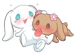 2024 anthro anthro_on_anthro anthro_penetrated anthro_penetrating anthro_penetrating_anthro anus balls blue_eyes blush blush_stickers bodily_fluids body_part_in_mouth brown_body brown_ears brown_eyes brown_fur brown_tail canid canine canis cinnamon_(cinnamoroll) cinnamoroll digital_media_(artwork) domestic_dog duo erection featureless_feet featureless_hands feet fellatio female female_anthro female_penetrated floppy_ears flower_accessory fur genitals glistening glistening_genitalia glistening_penis glistening_tongue hand_on_another's_head hand_on_head hand_on_partner's_head heart_pupils heart_symbol japanese_text kirichiiii looking_pleasured lop_ears lying male male/female male_anthro male_penetrating male_penetrating_female mammal mocha_(cinnamoroll) noseless on_front onomatopoeia open_mouth open_smile oral penetration penile penis penis_in_mouth pink_anus pink_blush pink_heart pink_pupils pink_tongue pupils saliva saliva_on_penis sanrio sex shaded sitting smile sound_effects spiral_tail tail tapering_penis text tongue tongue_out tongue_out_fellatio white_balls white_body white_ears white_fur white_tail