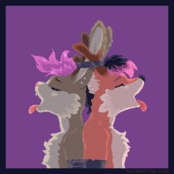 1:1 animated antlers bodily_fluids bondage bound bound_together canid canine closed_eyes countershading digital_media_(artwork) duo ear_piercing fox furry genital_fluids horn jackalope lagomorph male mammal misterkittens piercing pixel_(artwork) pixel_animation seththefoxxo short_playtime simple_background tongue tongue_out urine urine_in_mouth watersports