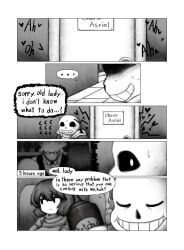 1boy 1girls bar chara flabbergasted flashback grillby grillby's heart_symbol human human_female if_happy ketchup moaning monster overhearing_sex sans sfw skeleton sweatdrop traumatized undertale whitewo1f