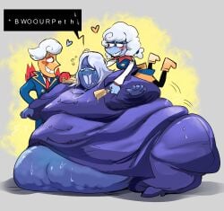 belly big_belly big_moobs blob butter cellulite deltarune deltarune_chapter_3 double_chin elnina_(deltarune) fat fat_belly feedee feederism feeding flabby_arms huge_belly lanino_(deltarune) male marrar00 moobs obese obese_male overweight overweight_male polyamory rouxls_kaard sweat sweatdrop sweating sweaty throuple