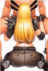 2025 ai_generated artist_name ass back belt blonde_hair crazyfishbones female from_behind gloves long_hair magik_(x-men) rabbit_ears solo