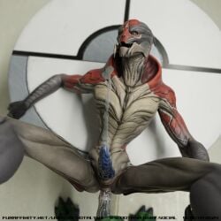 1:1 3d_(artwork) alien anal anal_sex animal_genitalia bioware bodily_fluids cum cum_on_penis cum_on_self digital_media_(artwork) duo electronic_arts first_person_view from_front_position genital_fluids genital_slit genitals hi_res krogan lying male male/male mass_effect on_back open_mouth penetration penile penile_penetration penis scoota standing text turian url xerathis