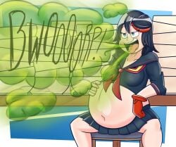 belch belching belly big_belly burp burp_cloud burp_fetish burping full_belly kill_la_kill matoi_ryuuko multicolored_hair school_uniform stuffed_belly un_shoto
