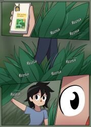animal_crossing ankha_(animal_crossing) anthro black_nose blue_hair cellphone clothed clothing comic digital_media_(artwork) disembodied_head domestic_cat egyptian electronics english_text felid feline felis female hair hi_res holding_object holding_phone human jewelry luckster1234 male mammal map nintendo outside phone plant smartphone solo text text_message villager_(animal_crossing) yellow_body