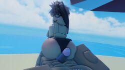 1boy 1girls 3d artist_request ass beach big_ass bikini buttjob buttjob_over_clothes cnp_(roblox) roblox roblox_avatar robloxian source_request tagme