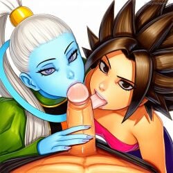 1boy 2025 2girls ai_generated artist_name breasts crazyfishbones fellatio ffm_threesome multiple_girls oral penis straight threesome vados_(dragon_ball)