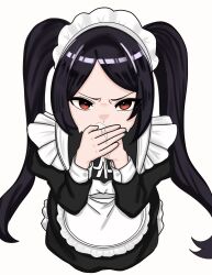 covering_mouth cum_in_mouth jill_stingray julianne_stingray maid_outfit on_knees purple_hair red_eyes