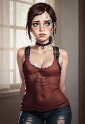 1girls 2d ai_generated bikini brown_hair choker ellie_(the_last_of_us) ellie_williams female petite pubic_hair ribs skinny small_breasts standing the_last_of_us young