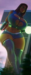 3d 3d_(artwork) alien alien_girl alien_humanoid big_breasts breasts clothed clothed_female female female_focus female_only hips koriand'r large_boobs large_breasts long_hair long_hair_female miniskirt orange_skin orange_skinned_female red_hair redhead_female skirt solo solo_female solo_focus starfire thick_thighs thighs titan_tower u3d wide_hips