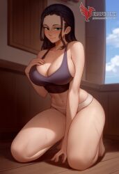 1girls 2d abs ai_generated ass big_ass big_breasts black_hair breasts cleavage erophoenix female female_focus full_body green_eyes long_hair looking_at_viewer navel nico_robin one_piece patreon_username solo solo_female thick thick_thighs uncensored