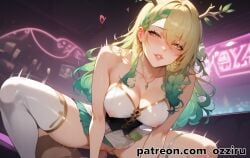 1boy 1boy1girl absurd_res ai_generated anime ceres_fauna cowgirl_position cute cute_face female female_focus female_penetrated green_hair half-closed_eyes hi_res highres hololive hololive_english hololive_japan long_hair male male/female male_penetrating male_penetrating_female ozziru patreon pov pov_eye_contact prostitution riding riding_penis self_upload sex sexy spread_legs straight strip_club uncensored vtuber