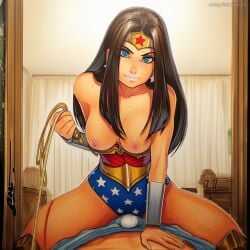 1boy 2025 ai_generated artist_name blue_eyes breasts cowgirl_position crazyfishbones female long_hair nipples sex straddling straight wonder_woman