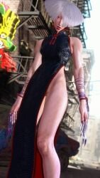 3d a.k.i. bare_legs capcom chinese_clothes female female_focus female_only going_commando hairless_pussy hourglass_figure makeup no_panties pale-skinned_female pale_skin pussy sf_screenshot shaved_pussy shoes street_fighter street_fighter_6 tagme vagina white_hair wide_hips