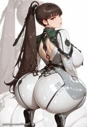 ai_generated alternate_version_at_source android asian asian_female ass_focus back_view big_breasts bodysuit breasts brown_hair eve_(stellar_blade) female hypet long_hair robot_girl shiny_skin squatting stellar_blade suit tagme thick thick_ass thick_legs thick_thighs thighs video_games