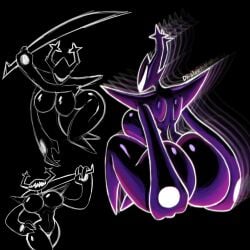 1:1 absurd_res anthro antlers armor ass big_breasts big_butt breast_squish breasts butt_grab claws deer deltarune dhalek female floating glowing hand_on_butt hand_on_hip hi_res horn humanoid mammal melee_weapon presenting shadow_creature simple_background sketch smile solo squish sword the_knight_(deltarune) the_roaring_knight undertale_(series) weapon