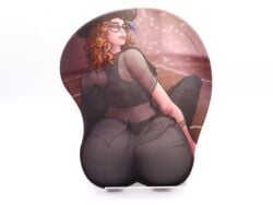 ass breasts curly_hair female from_behind glasses hat huge_ass orange_hair solo