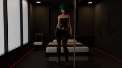 *sfpickle* 3d 3d_(artwork) big_breasts big_breasts black_hair blender blender_(software) breasts cartoon clothed dyed_hair goth goth_girl gwen_(tdi) render short_hair stripper stripper_pole total_drama_island
