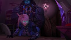 1boy 3d arbiternidawi blood_elf doggy_style draenei elf female glowing_eyes male male_draenei nidawi world_of_warcraft