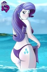 1girls ass back_view bikini boobieboom breasts equestria_girls female female_only friendship_is_magic hasbro my_little_pony purple_bikini purple_hair purple_swimsuit rarity_(eg) rarity_(mlp) smooth_skin solo solo_female