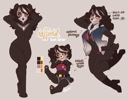 anthro bear black_nipples boots chibi clothing cutoffs daffodil denim_shorts female footwear fur furry hair looking_at_viewer magenta_(artist) mammal nipples nude piercing shorts slightly_chubby sun_bear sweater