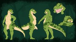 2017 anthro ass blush blushing chubby crocodile crocodilian dat_ass flaccid full_length humanoid_penis male meganemausu model_sheet navel nipples nude penis plump scalie solo standing tail yellow_eyes