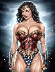 1girls actress alternate_breast_size armando_huerta armor bare_shoulders big_breasts black_hair blue_eyes body_paint bracelet breasts cameltoe celebrity cleavage colored covered_breasts dc dc_comics dc_extended_universe diana_prince disgust disgusted eyelashes female female_only fingerless_gloves fit gal_gadot gloves hips huge_breasts jewelry justice_league large_breasts lasso lasso_of_truth legs long_hair looking_at_viewer nipple_bulge painted_clothes pokies real_person realistic solo superheroine tagme thighs tiara wonder_woman wonder_woman_(series)