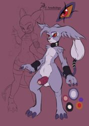 2017 arashidrgn balls claws color_palette digimon erection feline fur gazimon hybrid imp impmon lagomorph male male_only mammal nude open_mouth penis rabbit simple_background white_fur